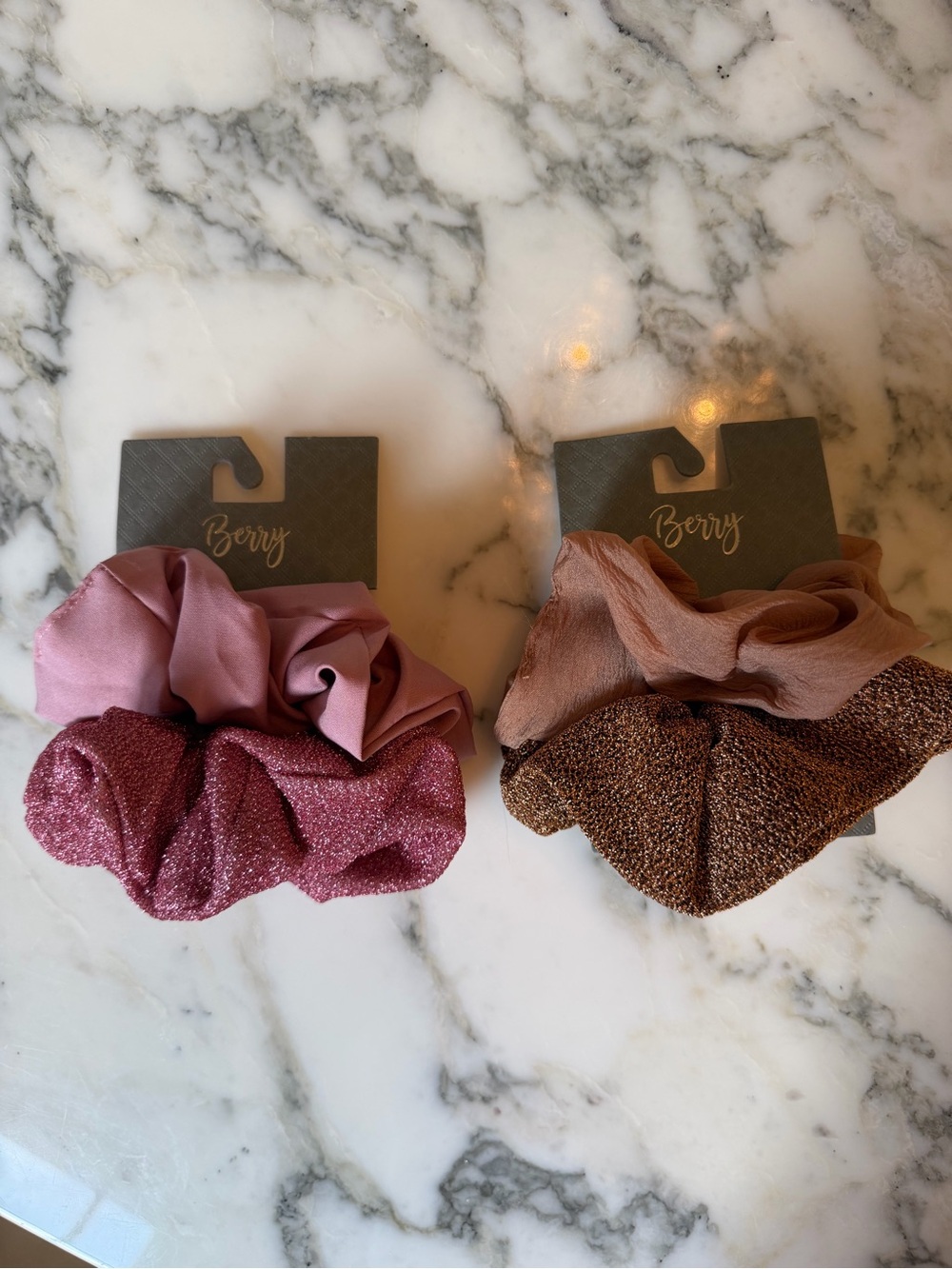 NWT Berry Set of 2 Oversized Scrunchies Satin & Metallic Pink Bronze Hair Ties